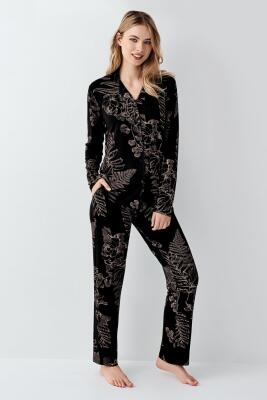 Kadın Modal Pamuk Gömlek Yakalı Pijama Takım, Cep Detaylıdır - 2