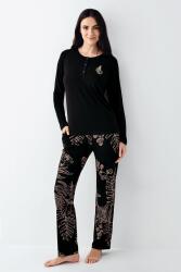 Kadın Modal Pamuk Yakası Düğmeli Pijama Takım, Alt Pijama Cepli ve desenli (1)