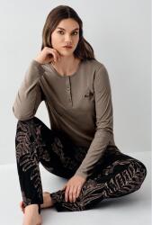 Kadın Modal Pamuk Yakası Düğmeli Pijama Takım, Alt Pijama Cepli ve desenli