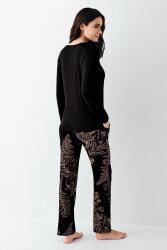 Kadın Modal Pamuk Yakası Düğmeli Pijama Takım, Alt Pijama Cepli ve desenli - 5