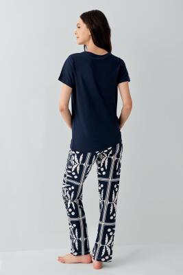 Kadın Modal Pijama Takımı %50 Pamuk %50 Modal – Kısa Kollu Üst & Desenli Alt, Ev Giyimi - 4