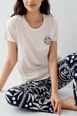 Kadın Modal Pijama Takımı %50 Pamuk %50 Modal – Kısa Kollu Üst & Desenli Alt, Ev Giyimi - 7