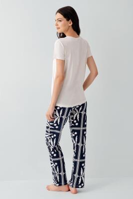 Kadın Modal Pijama Takımı %50 Pamuk %50 Modal – Kısa Kollu Üst & Desenli Alt, Ev Giyimi - 8