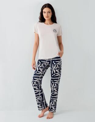Kadın Modal Pijama Takımı %50 Pamuk %50 Modal – Kısa Kollu Üst & Desenli Alt, Ev Giyimi - 6