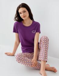 Kadın Mor Baskılı Pijama Takımı – %50 Pamuk %50 Modal, Desenli Alt, Büyük Beden Seçenekli - 1