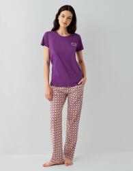 Kadın Mor Baskılı Pijama Takımı – %50 Pamuk %50 Modal, Desenli Alt, Büyük Beden Seçenekli - 2