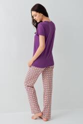 Kadın Mor Baskılı Pijama Takımı – %50 Pamuk %50 Modal, Desenli Alt, Büyük Beden Seçenekli - 4