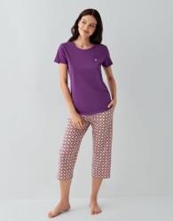 Kadın Mor Kısa Kollu Pijama Takımı – %50 Pamuk %50 Modal, Desenli Kapri Alt, Büyük Bedenleri Mevcut - 2