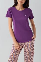 Kadın Mor Kısa Kollu Pijama Takımı – %50 Pamuk %50 Modal, Desenli Kapri Alt, Büyük Bedenleri Mevcut - 3
