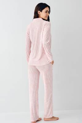 Kadın Önden Düğmeli Pembe Pijama Takım, %50 pamuk %50 modal - 4