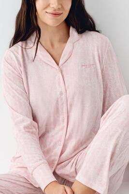 Kadın Önden Düğmeli Pembe Pijama Takım, %50 pamuk %50 modal - 3