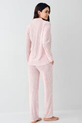 Kadın Önden Düğmeli Pembe Pijama Takım, %50 pamuk %50 modal - 4