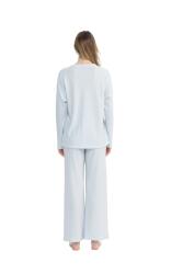 Kadın Önden Düğmeli Uzunkol Bol Paça Pijama Takım - 2