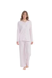 Kadın Önden Düğmeli Uzunkol Bol Paça Pijama Takım Pembe