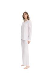 Kadın Önden Düğmeli Uzunkol Bol Paça Pijama Takım - 5