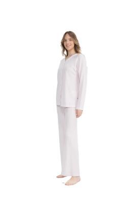 Kadın Önden Düğmeli Uzunkol Bol Paça Pijama Takım - 5