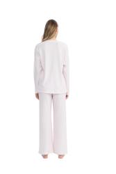Kadın Önden Düğmeli Uzunkol Bol Paça Pijama Takım - 6