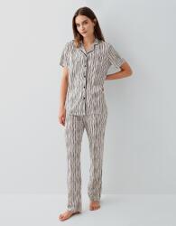 Kadın Pamuk Modal Pijama Takımı – Düğmeli Kısa Kollu Gömlek Yaka ve Uzun Alt, Çizgili - 4