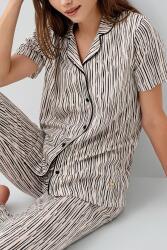 Kadın Pamuk Modal Pijama Takımı – Düğmeli Kısa Kollu Gömlek Yaka ve Uzun Alt, Çizgili (1)