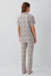 Kadın Pamuk Modal Pijama Takımı – Düğmeli Kısa Kollu Gömlek Yaka ve Uzun Alt, Çizgili - 3