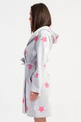 Kadın Pamuklu Kapsonlu Uzun Kol Kısa 2 İplik Sabahlık, Yıldız Baskılı Belden Bağlamalı, Cepli - 5