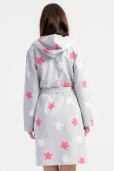 Kadın Pamuklu Kapsonlu Uzun Kol Kısa 2 İplik Sabahlık, Yıldız Baskılı Belden Bağlamalı, Cepli - 6