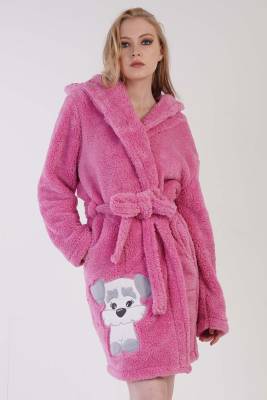 REN - Kadın Pembe Süper Yumuşak Welwelsoft Kapsonlu Uzun Kol Kısa Sabahlık (1)