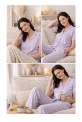 Kadın Pijama Takımı %50 Pamuk %50 Modal – Yumuşak Dokulu, Nefes Alan, Günlük Rahat Pijama Takım