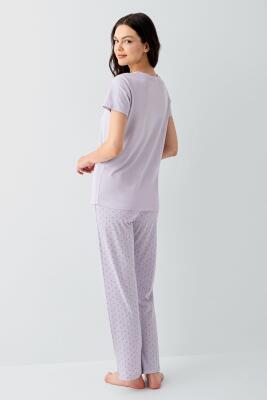 Kadın Pijama Takımı %50 Pamuk %50 Modal – Yumuşak Dokulu, Nefes Alan, Günlük Rahat Pijama Takım - 4
