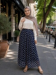 Kadın Puantiyeli Tül Etek, Astarlı Etek, 95cm, Standart Beden LACIVERT