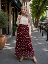 Kadın Puantiyeli Tül Etek,  Astarlı Etek, 95cm, Standart Beden (1)