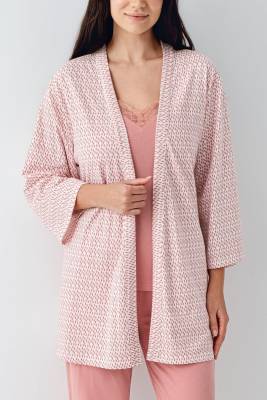 Kadın Retro Pembe 3'lü Pijama Takım, %50 Pamuk %50 Modal kumaş - 4