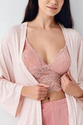 Kadın Retro Pembe 3'lü Takım, Pijama Sabahlık Bralet Takım, %50 Pamuk %50 Modal - 4