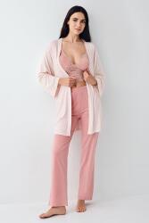 Kadın Retro Pembe 3'lü Takım, Pijama Sabahlık Bralet Takım, %50 Pamuk %50 Modal (1)