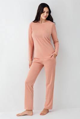 Pierre Cardin - Kadın Retro Pembe Pijama Takım, Cep Detaylı, %50 Pamuk %50 Modal kumaş (1)