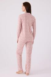 Kadın Retro Pembe Pijama Takım, Uzunkol Boydan Düğmeli ve Cepli Kadın Pijama Takım (1)