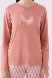 Kadın Retro Pembe Pijama Takım, Uzunkol Yuvarlak Yaka ve Cep Detaylı - 3