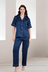 Kadın Saten Düz Renk Önden Düğmeli Biyeli Kısa Kol Saten Pijama Takım - 5