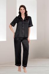Kadın Saten Düz Renk Önden Düğmeli Biyeli Kısa Kol Saten Pijama Takım - 9