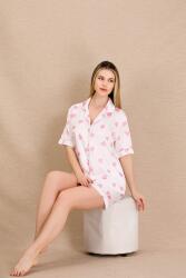 Kadın Saten Kalp Baskılı Gömlek Şort Takım, Önden Düğmeli  - 7