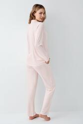 Kadın Şeker Pembe Gömlek Pijama Takım, Çizgili, %50 Pamuk %50 Modal - 4