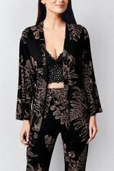 Kadın Siyah 3'lü Takım, Sabahlık Pantolon Ve Bralet Set - 5