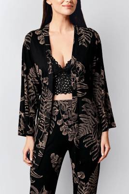 Kadın Siyah 3'lü Takım, Sabahlık Pantolon Ve Bralet Set - 5