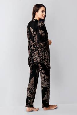 Kadın Siyah 3'lü Takım, Sabahlık Pantolon Ve Bralet Set - 6