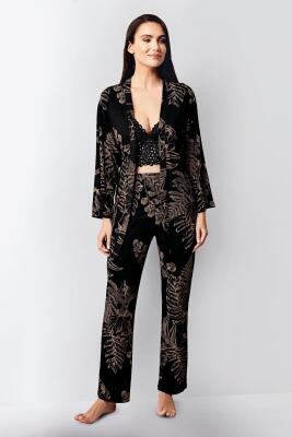 Kadın Siyah 3'lü Takım, Sabahlık Pantolon Ve Bralet Set - 4