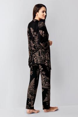 Kadın Siyah 3'lü Takım, Sabahlık Pantolon Ve Bralet Set - 6