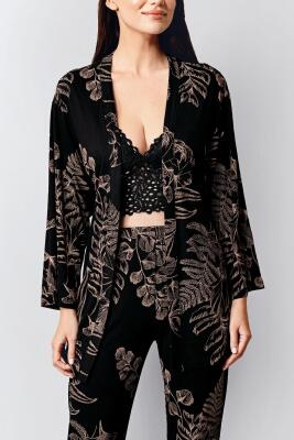 Kadın Siyah 3'lü Takım, Sabahlık Pantolon Ve Bralet Set - 5