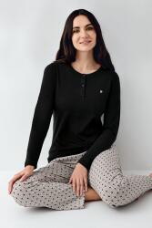 Kadın Siyah Düğmeli Uzunkol Mevsimlik Pijama Takım, %50 pamuk %50 modal - 1