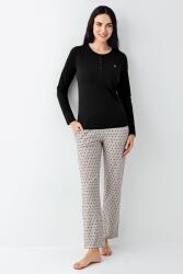 Kadın Siyah Düğmeli Uzunkol Mevsimlik Pijama Takım, %50 pamuk %50 modal - 2