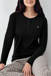 Kadın Siyah Düğmeli Uzunkol Mevsimlik Pijama Takım, %50 pamuk %50 modal - 3